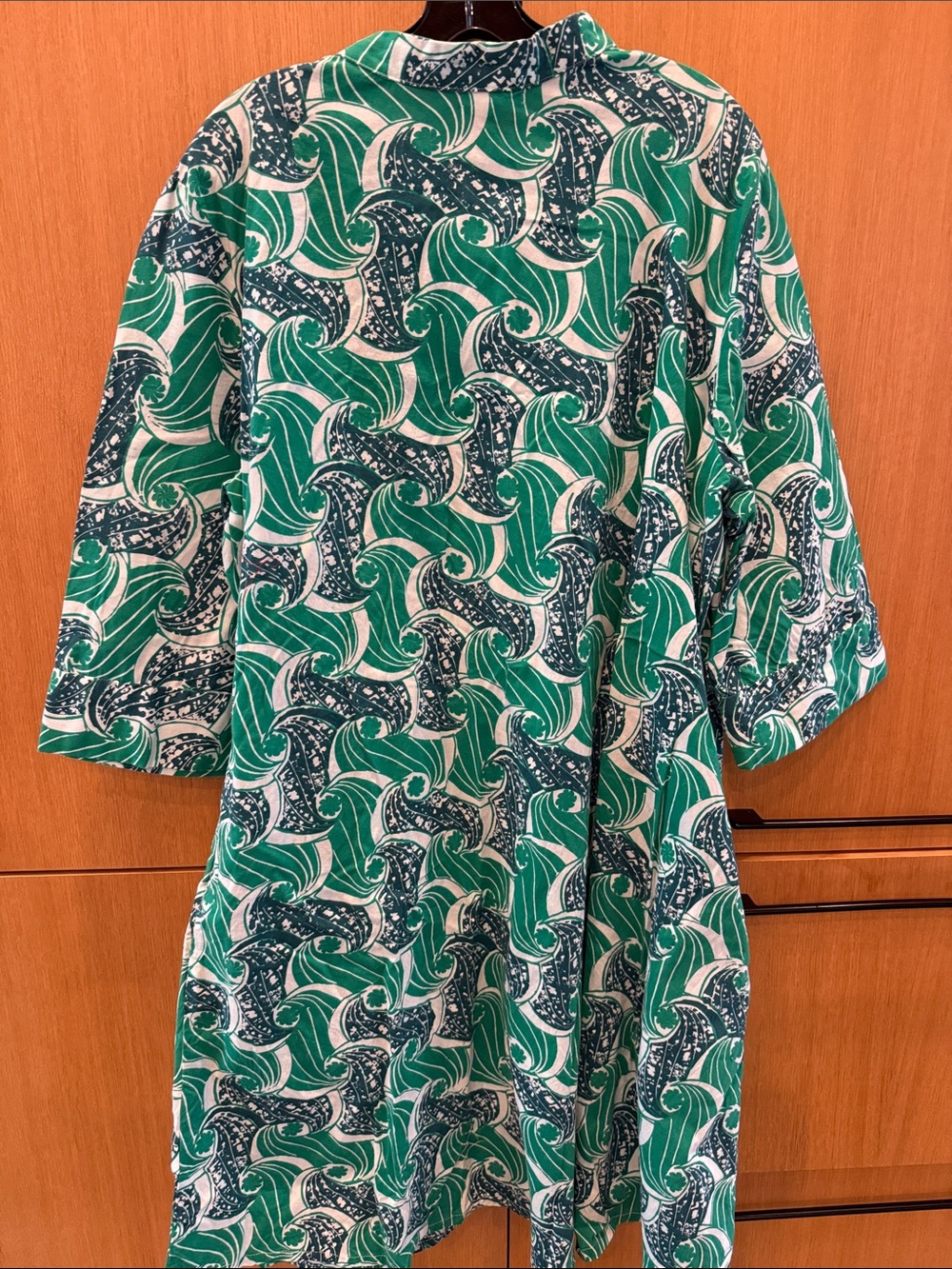 Zuri Dress in Green / Blue Colors Button Down Mock Neck 3/4 Sleeve Size 1X - Picture 6 of 7